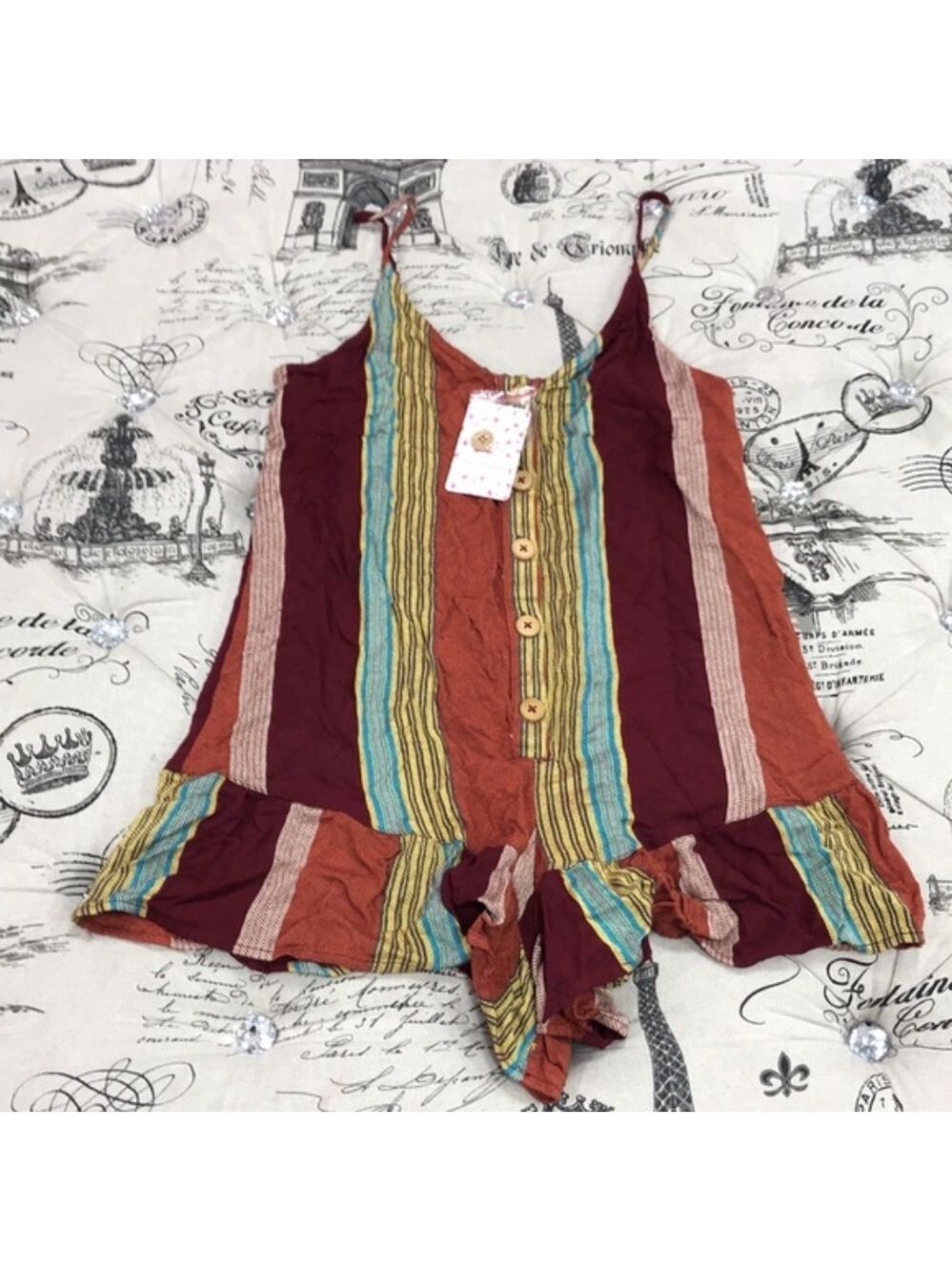 Free People Women's Striped Button Down Romper - Picture 3 of 7